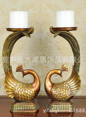 欧式套二古孔烛雀台美式乡村工艺KD567摆件婚仿房摆设树脂工艺品
