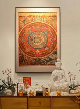 吉祥八宝坛城唐卡中古风茶室玄关装饰画客厅沙发餐厅新中式挂画
