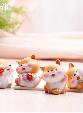 招财柴犬小摆件汽车车载装饰桌面工艺品卡通狗狗创意礼物天然树脂