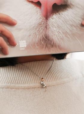 不宣原创设计银饰纯银磨砂猫咪吊坠项链耳环可爱男女小众礼物