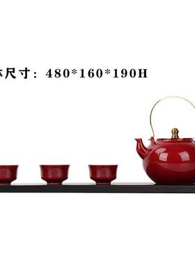 创意新中式禅意红色白色陶瓷提梁壶茶具桌面组合茶室套装艺术摆件