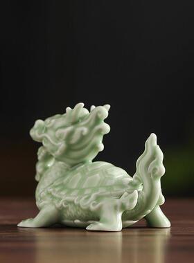 陶瓷礼龙龟摆件饰招式财龙头龟办公室玄Y18177关桌面摆件中家居装