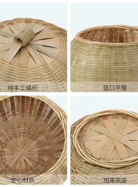 手工竹青编织带盖南瓜篮子家用鸡蛋筐茶叶收纳篮复古竹篮竹制品
