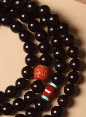 印度小叶紫檀脖挂项链搭配玛瑙和田玉蒙松木质脖挂项链男女款