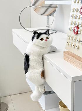 仿真猫咪摆件毛绒玩具手工艺品创意电视柜挂猫卧室房间家居好礼物