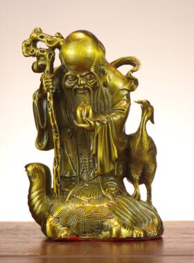 杨铜记铜寿星福禄寿仙鹤龟老寿星南极仙翁家居铜工艺品摆件