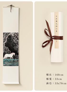 成军x仟象映画 新中式卷轴《自在飞花轻似梦》禅意茶室书房装饰画