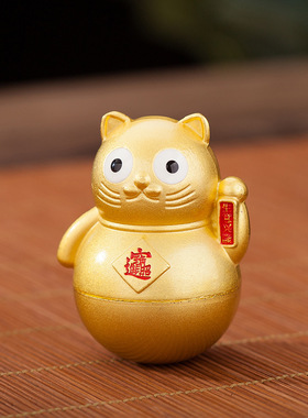 创意铜可爱财猫不倒翁生日礼招物办公室桌面装摆件小工黄饰zcm001