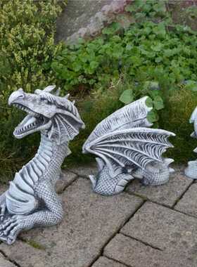 新款手工龙摆件黑白三节龙装饰摆件花园庭院装饰品树脂工艺品