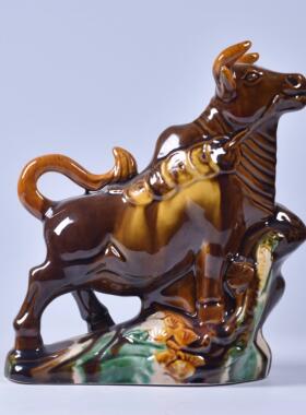 陶瓷牛摆件十二生肖牛摆件吉祥物黄色牛招财牛玄关家居金钱牛桌面