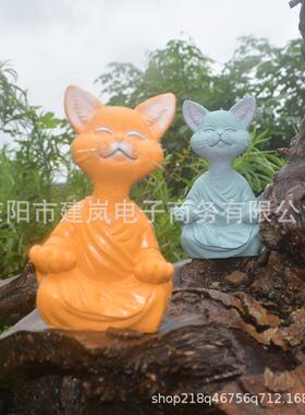 式黑色冥想咪雕塑树工艺品办公桌花中猫园摆件脂家JL-012居装饰禅
