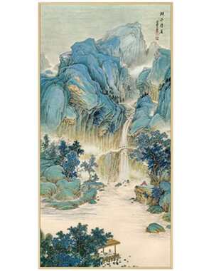 新中式入门玄关客厅装饰画过道挂画竖版流水生财壁画巨幅厂家批发