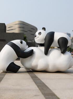 户外公园林景观卡通熊猫雕塑玻璃钢商场售楼处动物定做装饰摆件
