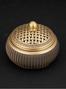 黄铜麦穗香炉摆件香炉盖子金属镂空熏香炉铜复古沉香中式香炉
