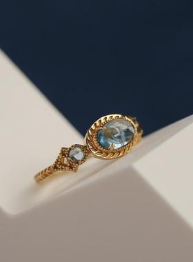 每个海都是一座孤岛 ERMAN薾曼日系复古托帕石戒指银镀金开口指环