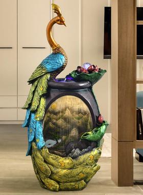 高档雀工孔艺品风轮美水式创意客厅装阳台饰流水摆件加湿器室内外