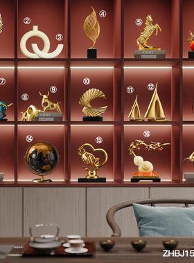 轻奢新中式办公室软装酒柜装饰摆件现代高档茶室背景展示书柜家居