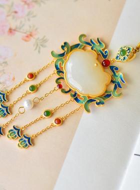 福意连绵镀金色骨链嵌仿和田风玉SY036复古民族中国旗袍汉服项首