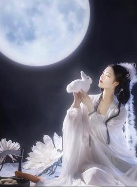 仿真兔子道具小白兔中秋玉兔古风摄影写真拍照走秀模型毛绒摆件