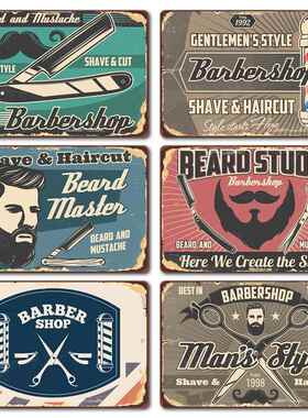 厂家直销 新款barbershop复古铁皮画 理发店背景墙壁无框装饰挂画