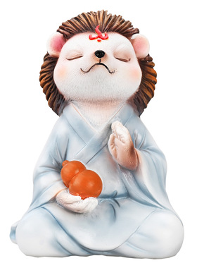 小狐狸坐禅白狐打坐盆景装饰摆件