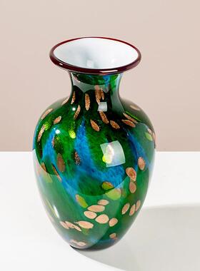 绿色鎏金琉璃花瓶创意轻奢现代客厅玄关角几电视柜装饰餐桌摆件