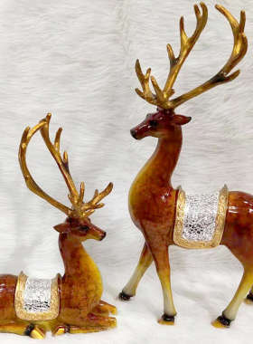 创意情侣梅花鹿发财鹿摆件树脂仿真一对闺蜜朋友结婚礼物家居装饰