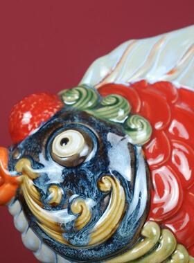 高档鸿运当鱼创意石公仔陶瓷手工艺品庆客厅书头桌店湾面喜摆件饰