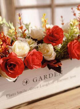 彷真植物盆栽蝴蝶兰套装室内假绿植栅栏盆装饰品花假植物套装摆件