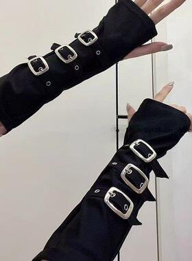 黑化庞克机能风铆钉缠绕护腕个性颓废半指手袖套亚文化女腕带酷帅