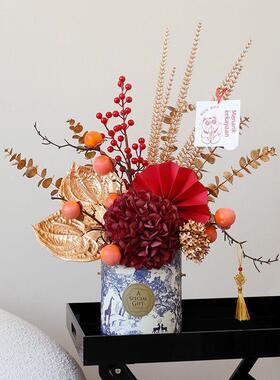 栀美家 新家乔迁礼物福桶 开业大吉发财果彷真花摆件结婚订婚礼品