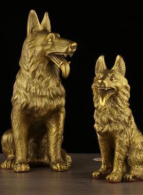 黄铜狼狗生肖狗铜狗坐地狗摆件家居工艺品铜器摆设
