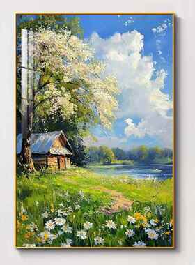 莫奈油画玄关装饰画客厅背景墙自然风景治愈系高级感挂画绿色壁画