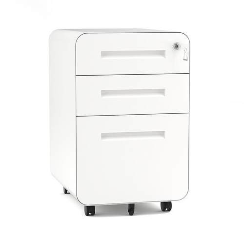 跨境钢制办公室桌下活动柜圆弧三抽屉可移动挂捞文件收纳带锁矮柜 - 图3