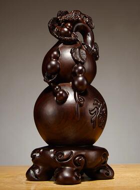 黑檀实木雕刻葫芦摆件红木家居客厅电视柜办公装饰工艺礼品摆饰乔