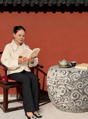 石雕汉白玉祥云柱石桌石凳青石仿古茶桌花架盆景底座石墩子庭院