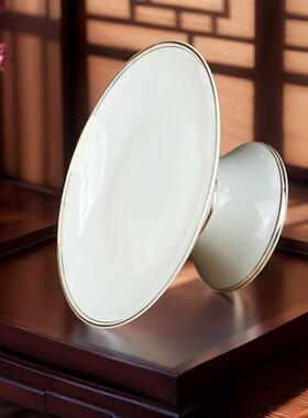 玉瓷描金果盘 家用陶瓷供果盘无字供佛盘上供贡盘高脚供盘贡品盘