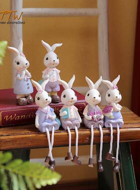 婚庆季 卡哇伊小咪兔吊脚兔子情侣装饰摆设送礼 树脂吊脚娃娃