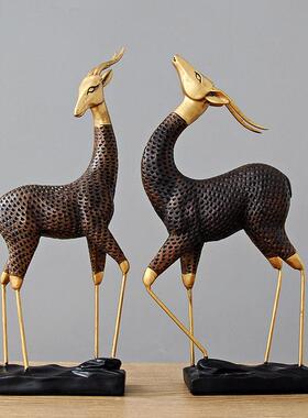 一鹿有你喜鹿麋鹿摆件装饰品欧式美式电视柜酒柜新房摆件乔迁新居