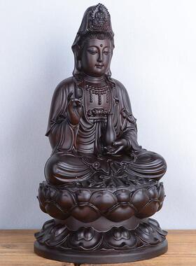 黑檀木雕观音佛像摆件实木雕刻坐莲观世音家居供奉菩萨神像工艺礼