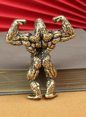 黄铜肌肉大猩猩摆件复古做旧纯铜健美肌肉金刚猩猩动物桌面装饰品