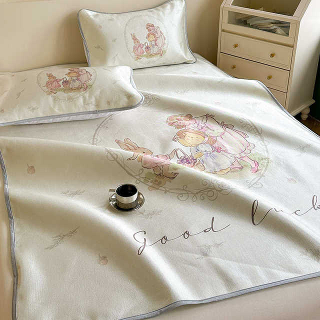 New large version cartoon printed cool ice silk mat sheets and bed sheets, soft cool mat three-piece set