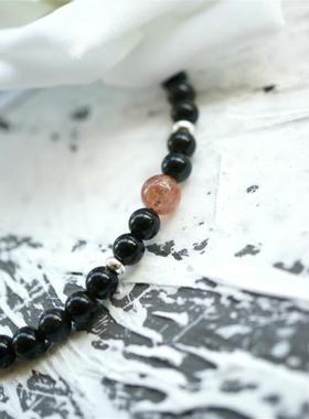 黑曜石手链女细黑曜石手链小珠子黑手串黑石天然珠子简约彩虹眼