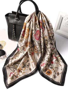 Printed faux silk floral fashion small handkerchief 小方巾