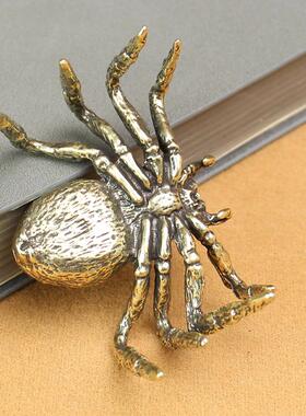 新款直销个性金属纯黄铜小摆件蜘蛛茶宠小铜器复古桌面工艺品摆件