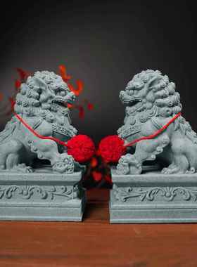 石狮子小摆件一对镇宅看门石雕喜狮麒麟茶宠鱼缸造景桌面装饰礼物