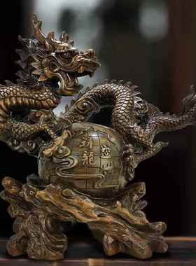 源鸿华创意木纹祥龙摆件树脂工艺品家居客厅办公饰品乔迁开业礼品