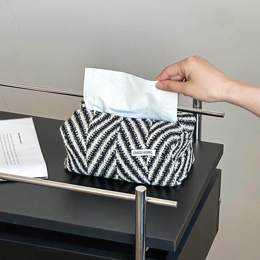 北欧家用茶几卫生纸盒针织纸巾盒黑白简约高档纸巾袋桌面轻奢酒店,淘宝优惠券,粉丝福利购,淘宝优惠卷