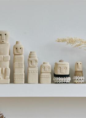 现KBH代简约复抽原石象像人偶石雕摆件现代样板间客厅桌面古装始