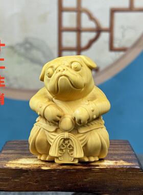 黄杨木雕刻十二生肖鼠马羊猴鸡狗猪牛虎兔龙蛇手把玩件摆件装饰品